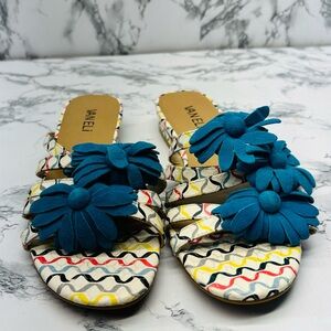 Vaneli Teal Flower-Accent Fun Flirty 3D Slide Sandals - Women Size 7.5